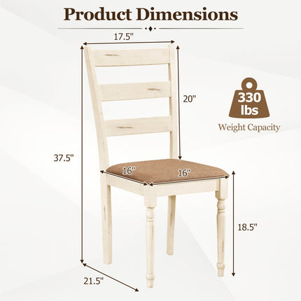Dining Chairs Set of 4 with Padded Linen Seat & Slatted Back