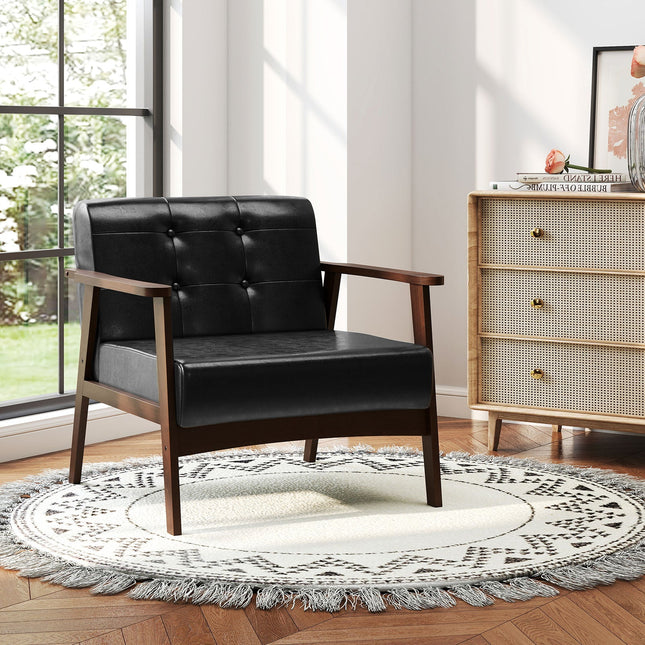 Rubber Wood Frame Accent Chair with Armrest for Living Room