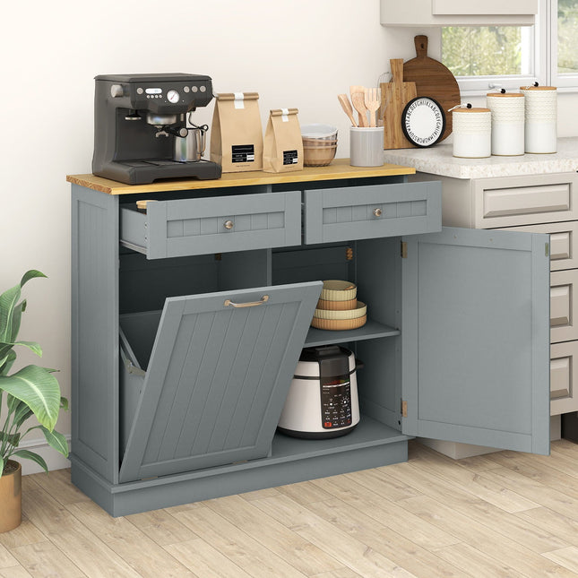 Kitchen Tilt Out Trash Cabinet with 2 Drawers and Adjustable Shelf