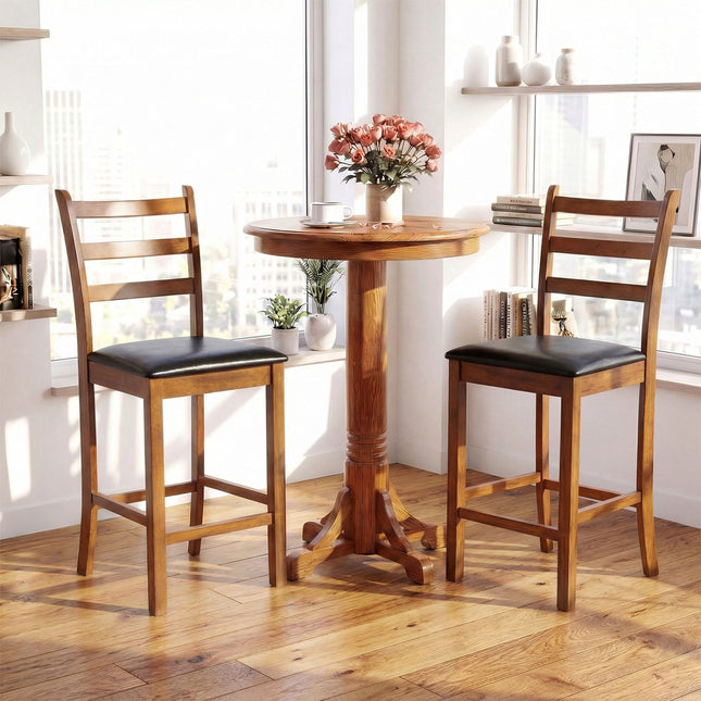 Rubber Wood Ladder Back Bar Stools Set of 2 24inch Counter Height Kitchen Island High Chairs