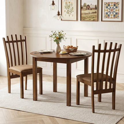 Rubber Wood Slat Back Dining Chairs Set of 2 - Brown