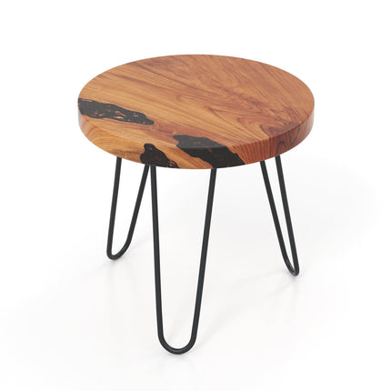Rustic Round Solid Teak Wood Live Edge Outdoor Side End Table for Patio