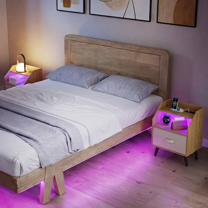 LED Nightstand Set with Charging Station & Drawer (Set of 2)