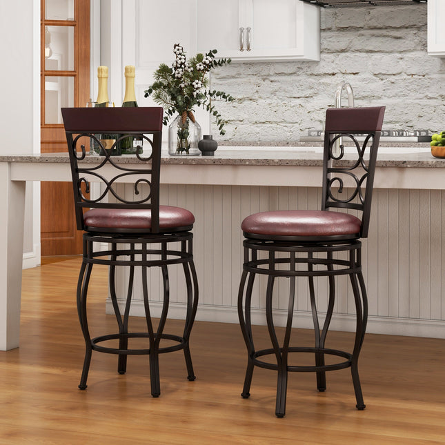 Set of 2 26 Inch Bar Stool with Backrest and Footrest