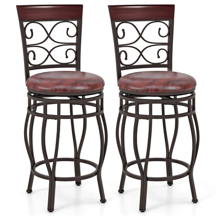 Set of 2 26 Inch Bar Stool with Backrest and Footrest