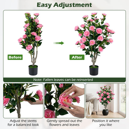 Artificial Camellia Tree 39.5" with Cement Pot - Set of 2