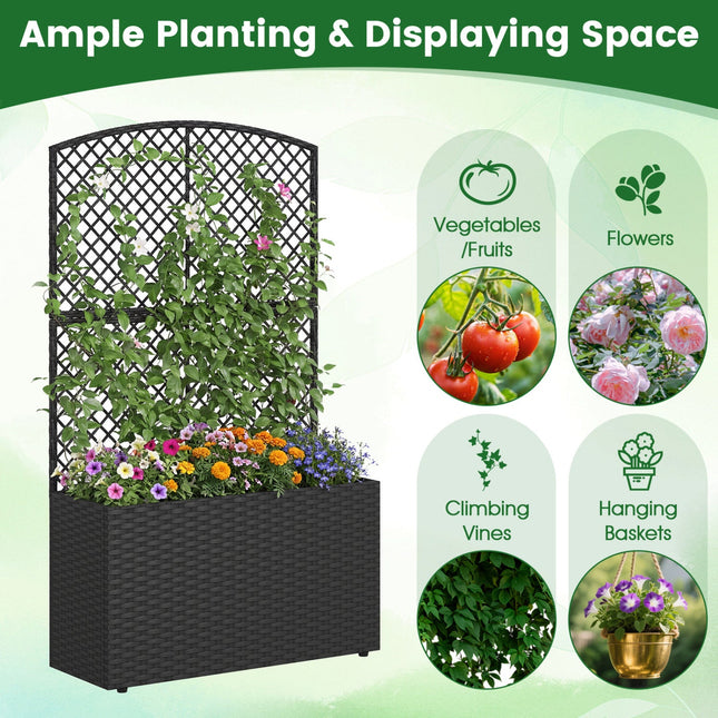 Set of 2 49 Inch Raised Garden Bed with Trellis and Wicker Planter Box