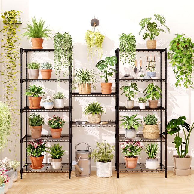 Set of 2 4-Tier Metal Storage Shelving Unit with V-Shaped Wire Rack and 1000 LBS Capacity-Black