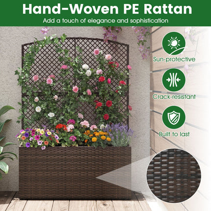 Set of 2 58 Inch Raised Garden Bed with Trellis and Wicker Planter Box