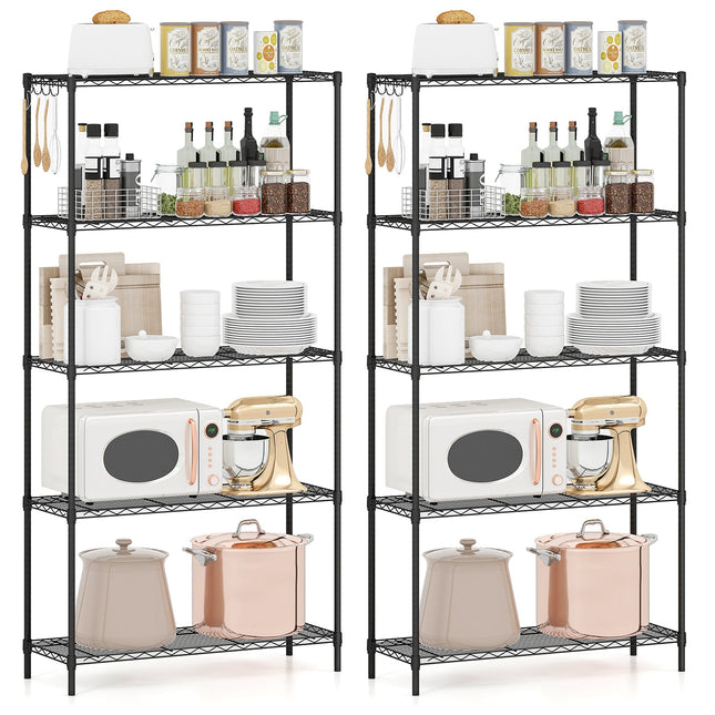 Set of 2 5-Tier Metal Storage Shelving Unit with V-Shaped Wire Rack and 1250 LBS Capacity-Black