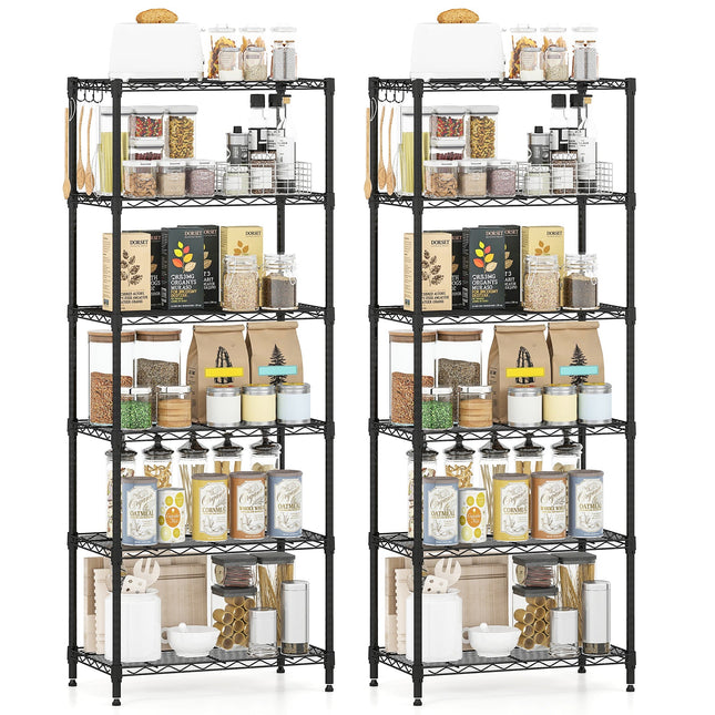 Set of 2 6-Tier Metal Storage Shelving Unit with V-Shaped Wire Rack and 900 LBS Capacity-Black