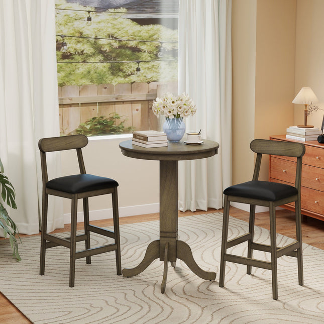 Set of 2 Bar Stools Upholstered with Rubber Wood Legs and Footrests-Oak