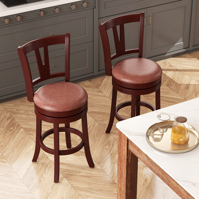 Set of 2 Counter Height Swivel Barstools with High Backs and Footrests