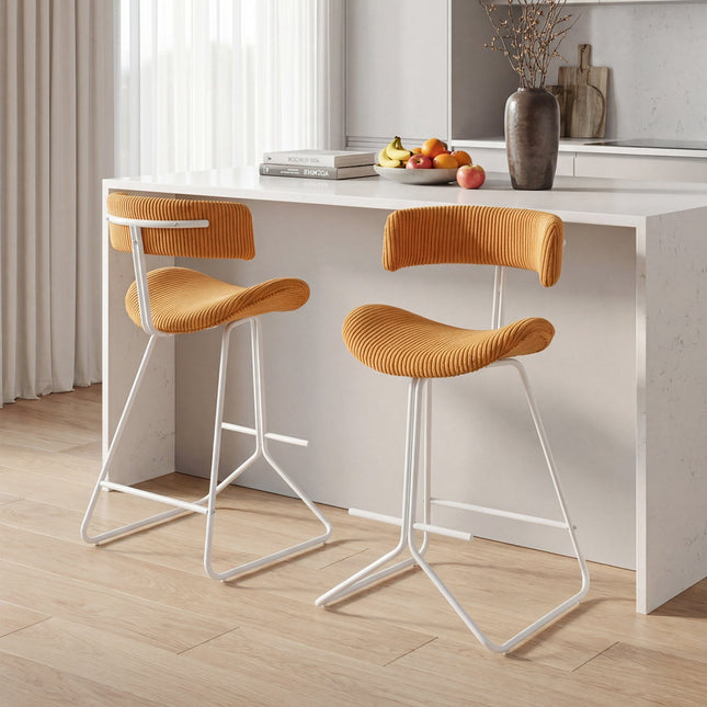 Set of 2 Counter Height Stools 25 Inch Armless Barstools with Padded Seat and Footrest