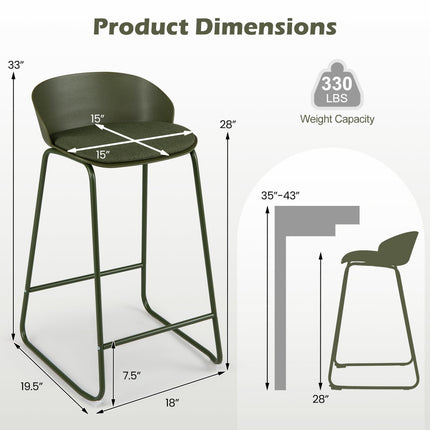Counter Height Bar Stools Set of 2 with Curved Backrest