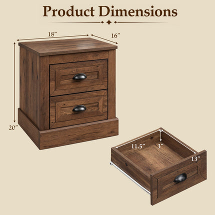 Farmhouse Nightstand Set of 2 with Drawers - Brown
