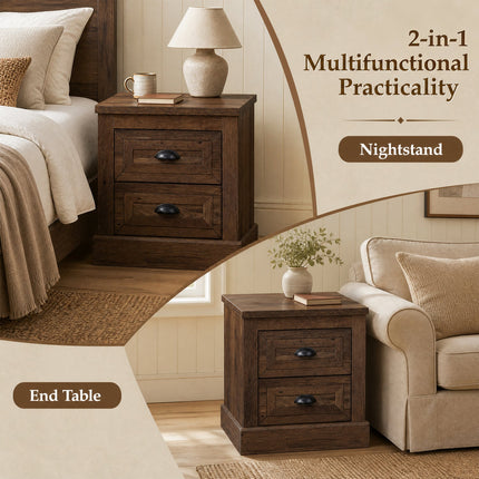 Farmhouse Nightstand Set of 2 with Drawers - Brown