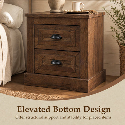 Farmhouse Nightstand Set of 2 with Drawers - Brown