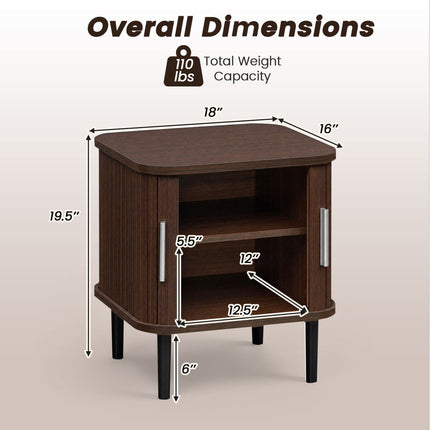 Fluted Nightstand Set with Sliding Doors and Adjustable Shelf