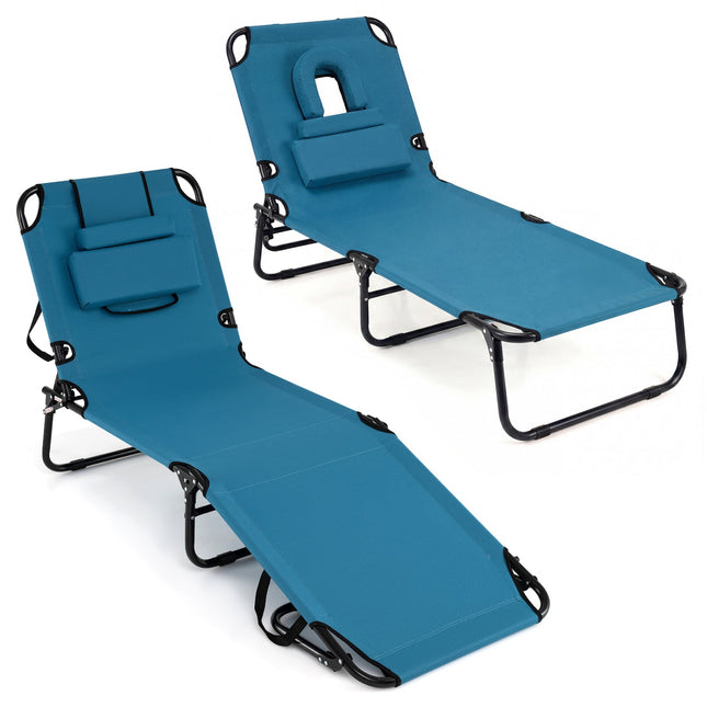 Set of 2 Folding Face Down Tanning Chair with Face Hole 3 Removable Pillows