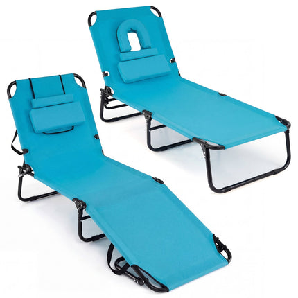 Set of 2 Folding Face Down Tanning Chair with Face Hole 3 Removable Pillows