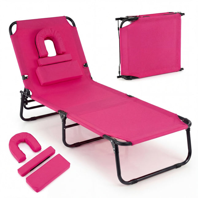 Set of 2 Folding Face Down Tanning Chair with Face Hole 3 Removable Pillows