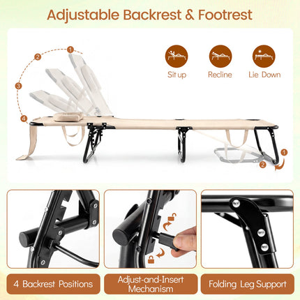 Set of 2 Folding Face Down Tanning Chair with Face Hole 3 Removable Pillows