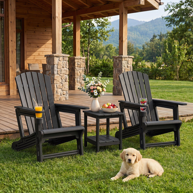 Adirondack Chairs Set of 2 HDPE with Cup Holders