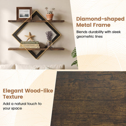 Metal Floating Wall Shelves Set of 2 with Geometric Frame