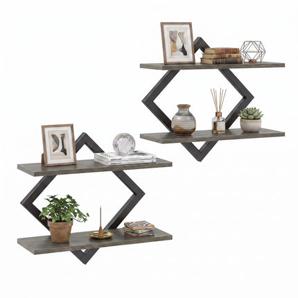 Metal Floating Wall Shelves Set of 2 with Geometric Frame