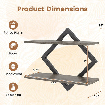 Metal Floating Wall Shelves Set of 2 with Geometric Frame