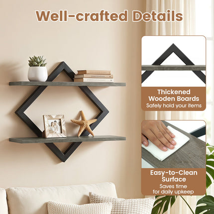 Metal Floating Wall Shelves Set of 2 with Geometric Frame
