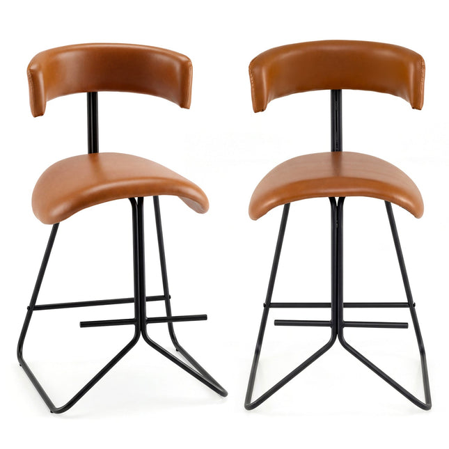 Set of 2 Modern Counter Height Stools 25 Inch Faux Leather Upholstered