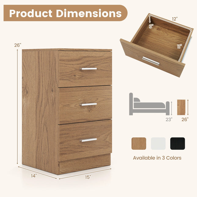 Set of 2 Nightstand with Charging Station End Table with 3 Storage Drawers Bedside Table for Bedroom