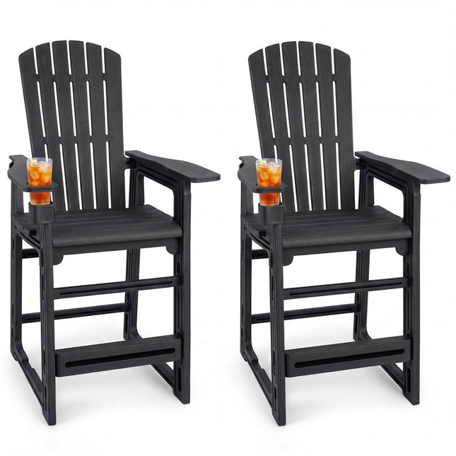 Outdoor Bar Stool Set of 2 with Backrest and Armrests 29"