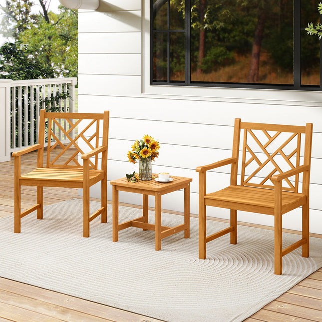 Set of 2 Outdoor Dining Chairs Acacia Wood with Cross-Pattern Backrest