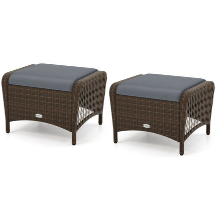 Outdoor PE Wicker Ottomans Set of 2 with Removable Cushions
