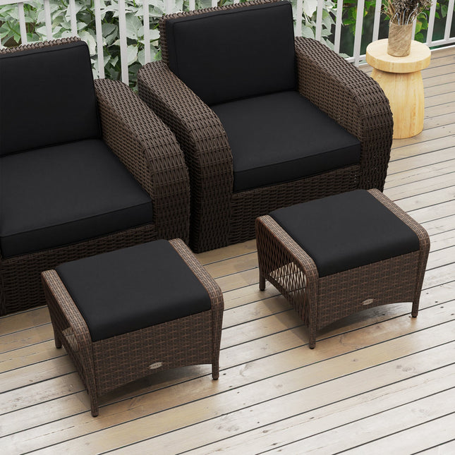 Outdoor PE Wicker Ottomans Set of 2 with Removable Cushions