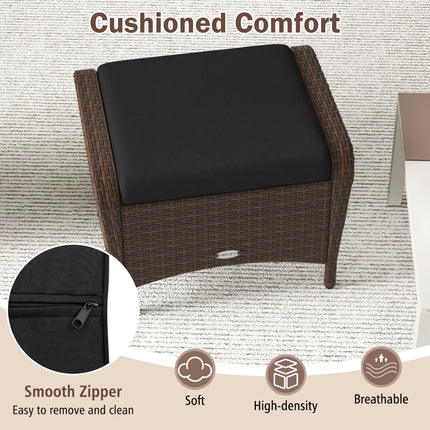Outdoor PE Wicker Ottomans Set of 2 with Removable Cushions