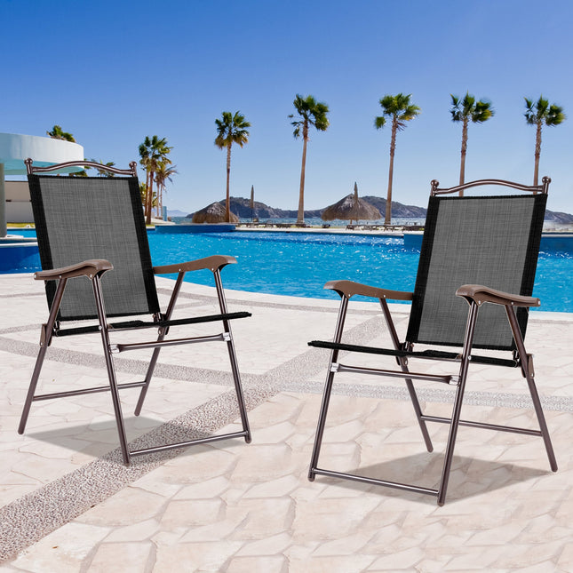 Set of 2 Patio Folding Sling Back Camping Deck Chairs