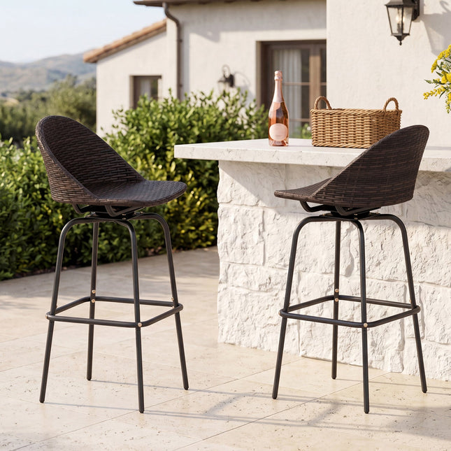 Swivel Patio Bar Stools Set of 2 with Rattan Seat 400 LBS
