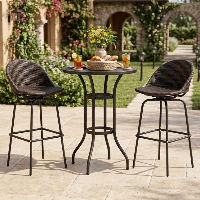Swivel Patio Bar Stools Set of 2 with Rattan Seat 400 LBS