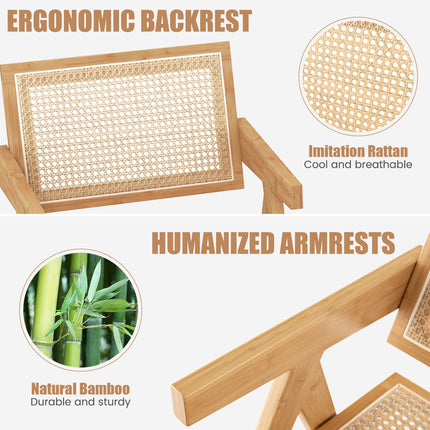 Set of 2 Rattan Accent Chairs with Natural Bamboo Frame-Natural