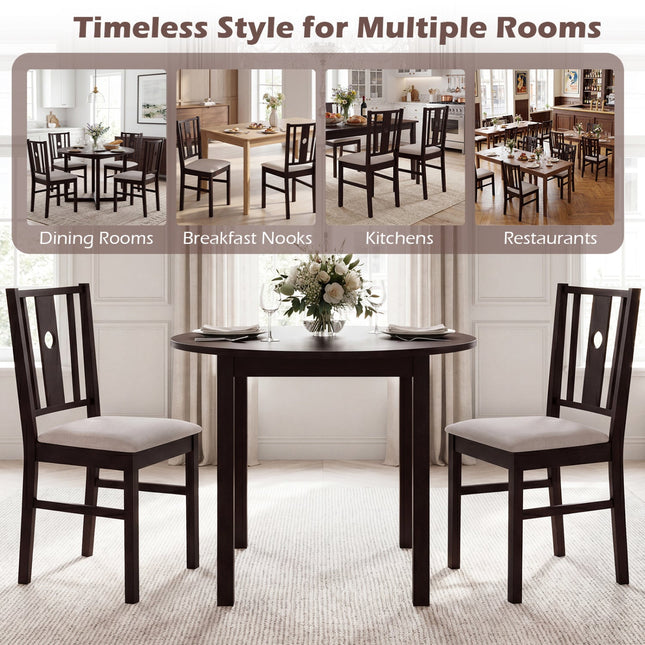 Rubber Wood Dining Chairs with Padded Fabric Seat, Set of 2