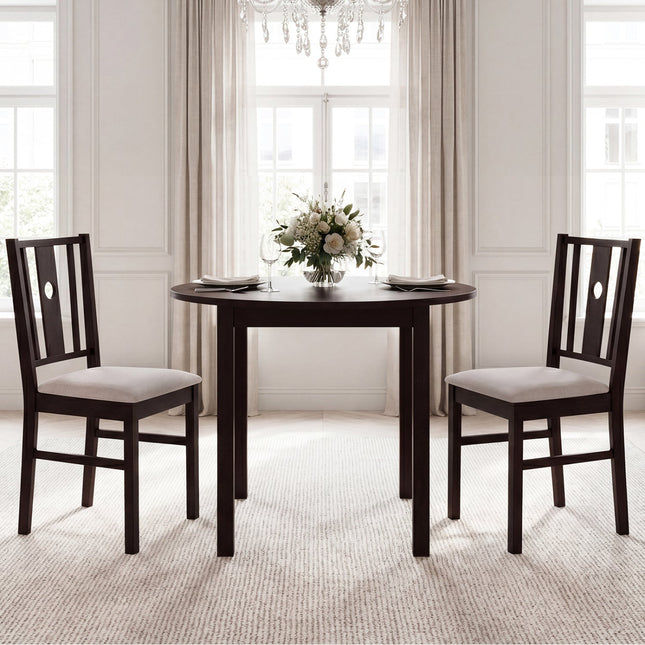 Rubber Wood Dining Chairs with Padded Fabric Seat, Set of 2
