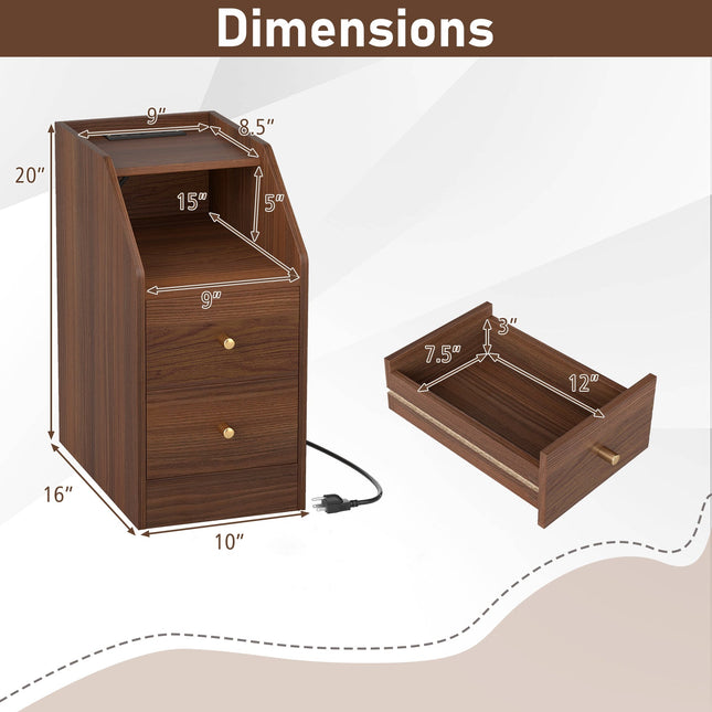 Set of 2 Side End Tables with Charging Station Sofa Couch Tables with Shelf Drawers