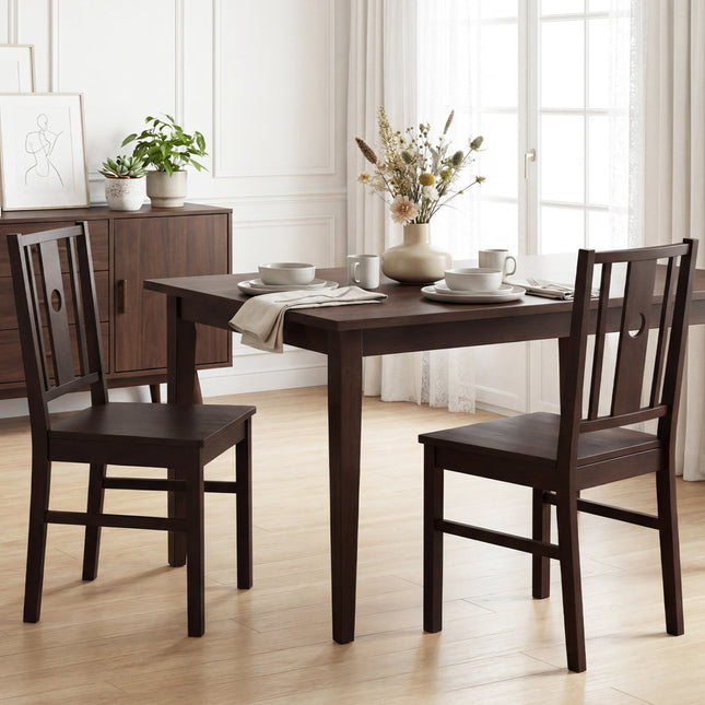 Solid Rubber Wood Dining Chairs Set of 2 with Slatted Back
