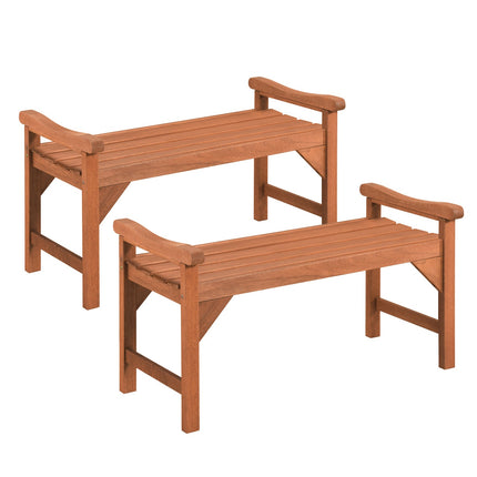 Solid Wood Backless Garden Bench Set with Support Handles