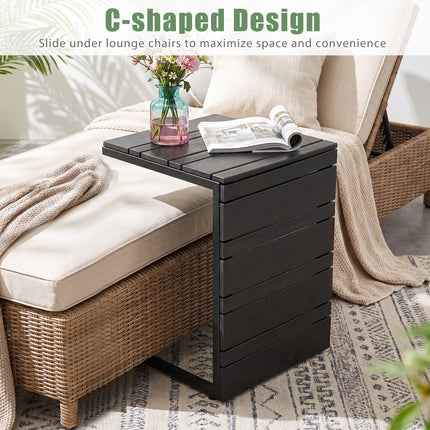 C-Shaped Side Table Set of 2 with Wood-Plastic Top