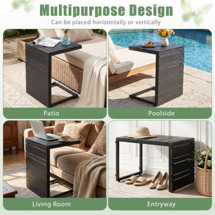 C-Shaped Side Table Set of 2 with Wood-Plastic Top
